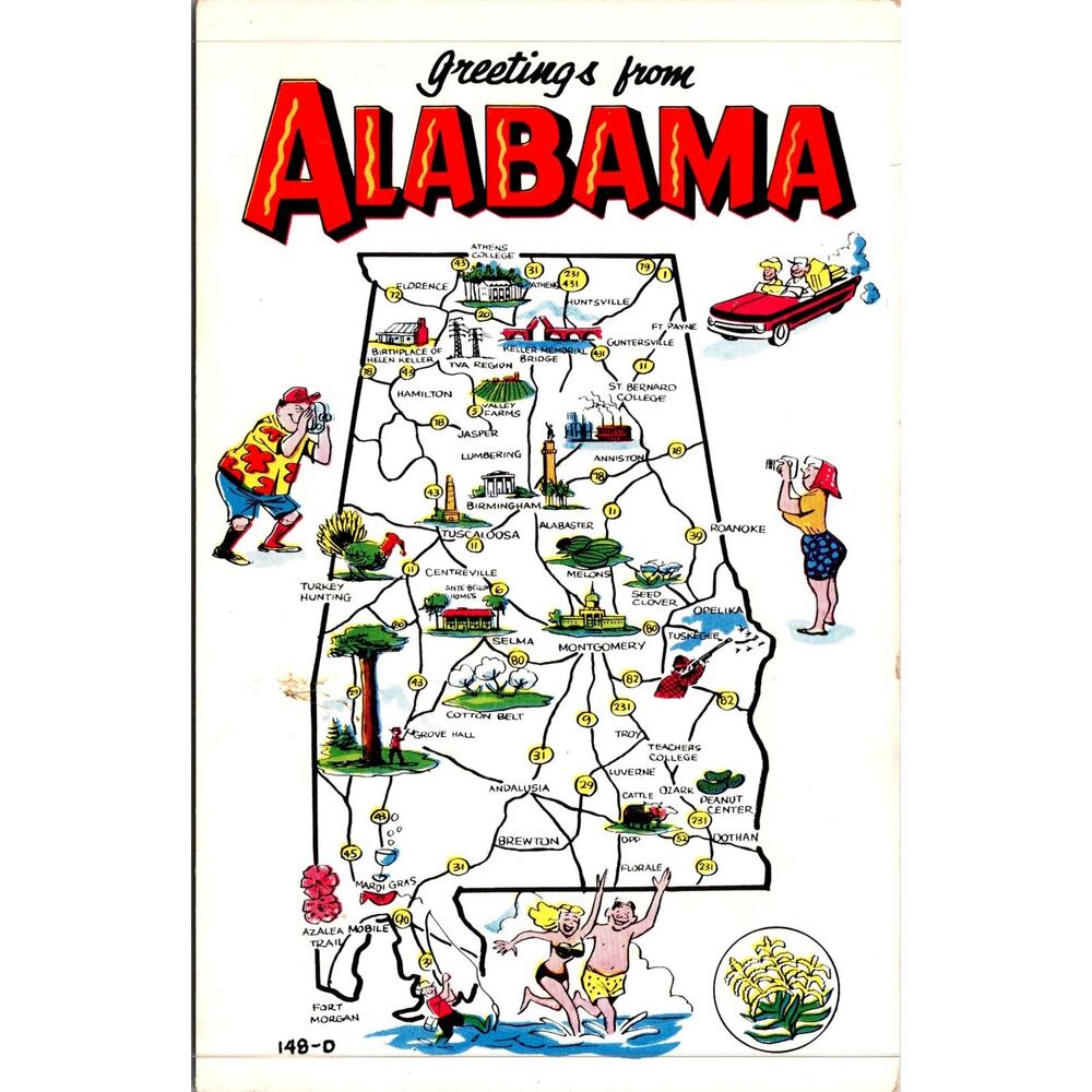 Greetings From Alabama Vintage Postcard SP17-27
